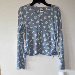 Self Esteem Light Blue Floral Print Blouse